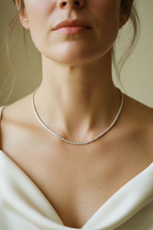 Bowelle tennisnecklace with round moissanite stones in 925 sterling silver