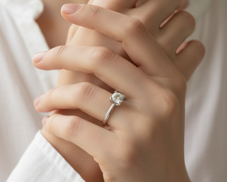 Luma solitärring med rund moissanite från LunNoire