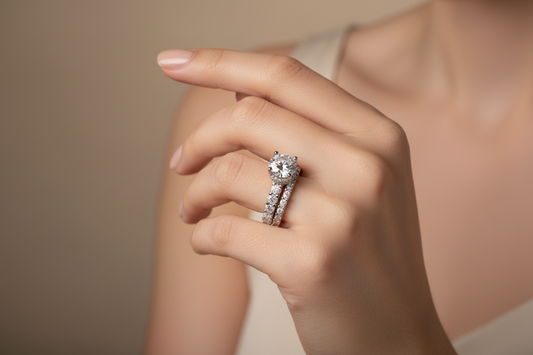 Solenne solitärring med rund briljantslipad moissanite och sidostenar från LunNoire