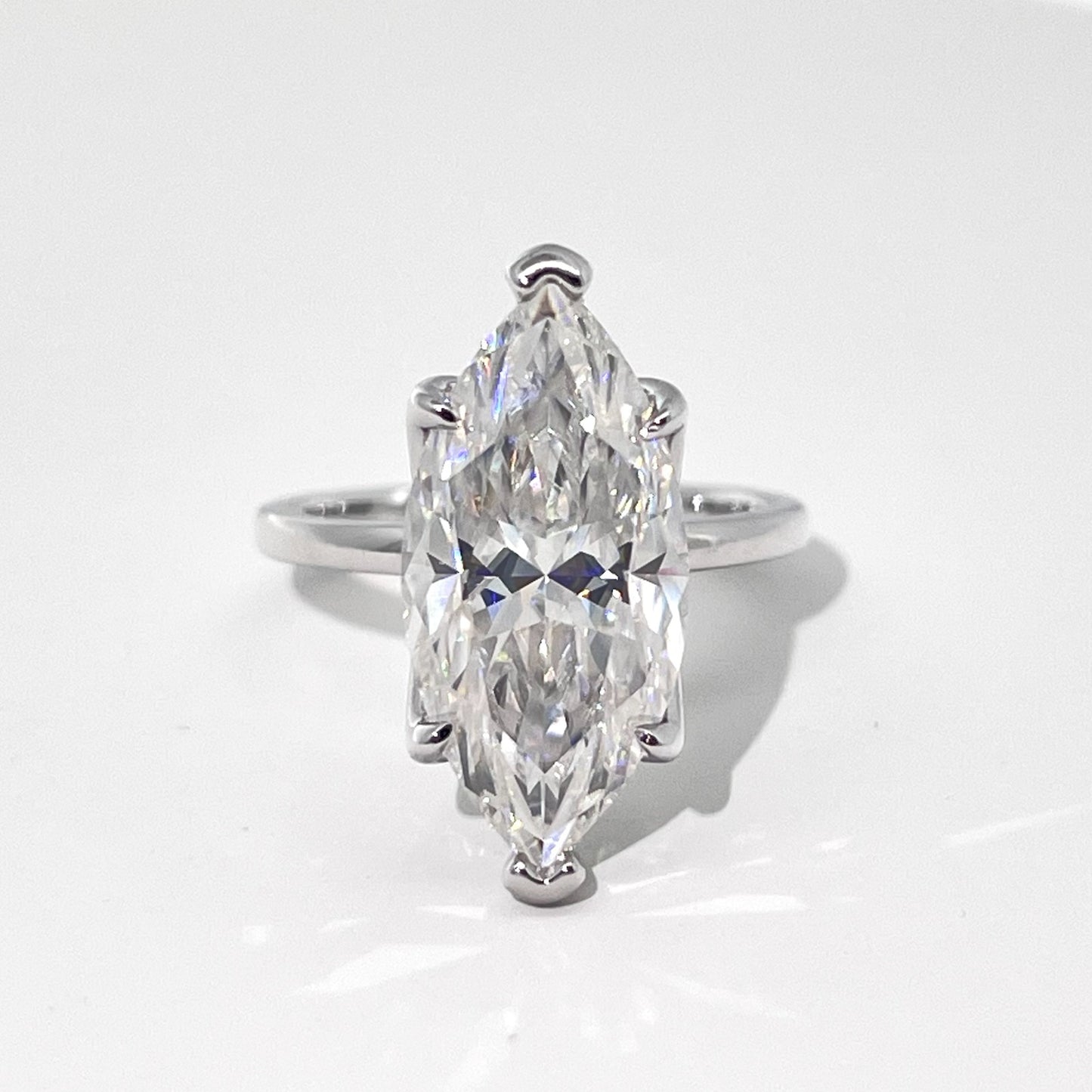 Vespera marquise-cut moissanite ring in silver, front view