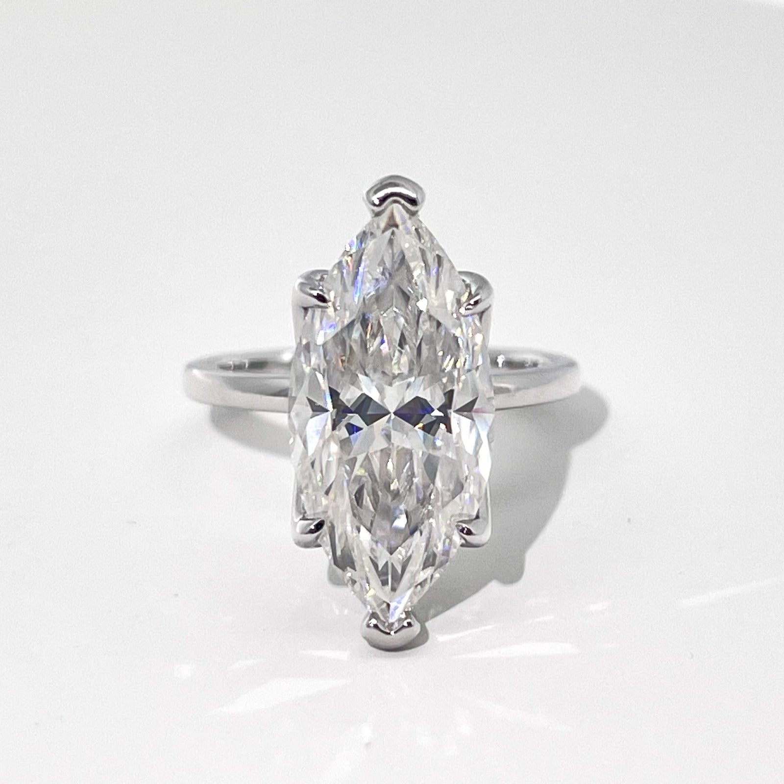Vespera marquise-cut moissanite ring in silver, front view