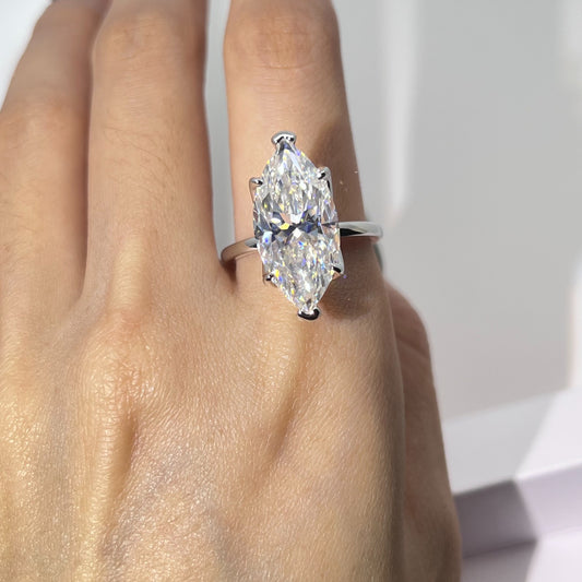Vespera marquise-cut moissanite ring worn on hand